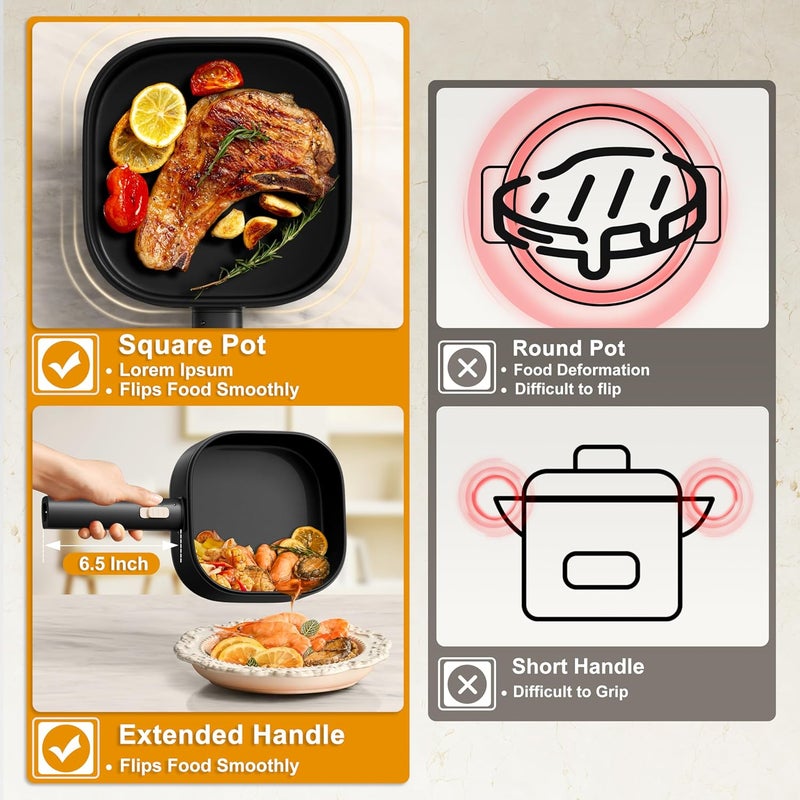 DEZIN 2L Electric Hot Pot with Steamer, Rapid 800W Non-Stick Ceramic Coating Dorm Cooking Pot, Plug in Electric Pan Cooker with Adjustable Power for College Hotel Office(Silicone Spatula Included) - Image 2